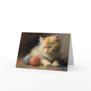 Knit Happens Orange Kitten Playing With Yarn Thank You Card