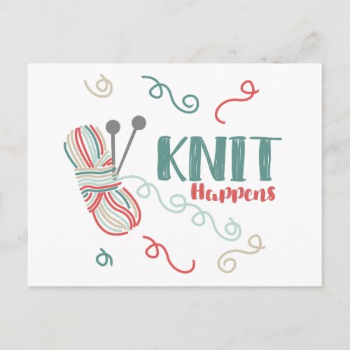 Knit Happens w Multi_Color Yarn _ Knitters Funny Postcard