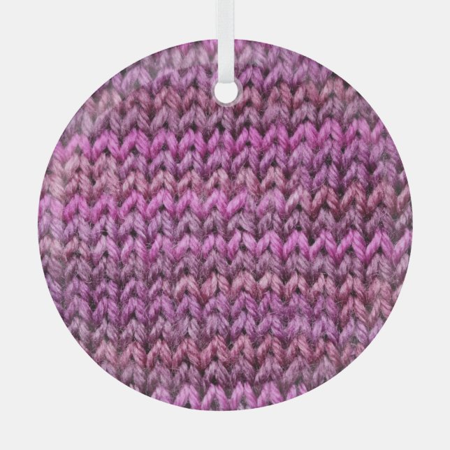 Knit Harmony: Purple Stripe Texture Glass Ornament (Front)