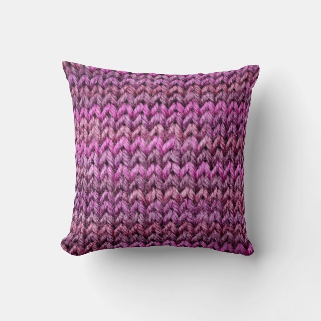 Knit Harmony: Purple Stripe Texture Throw Pillow (Front)