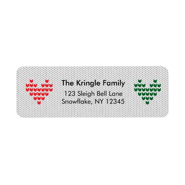 Knit Hearts Christmas Sweater Return Address Label (Front)