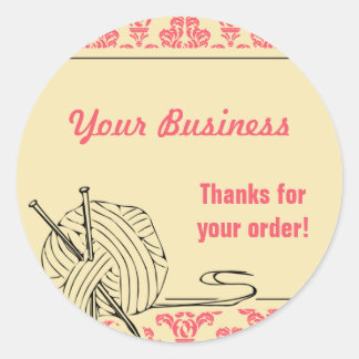 Knit Knitting Pink Damask Label Sticker