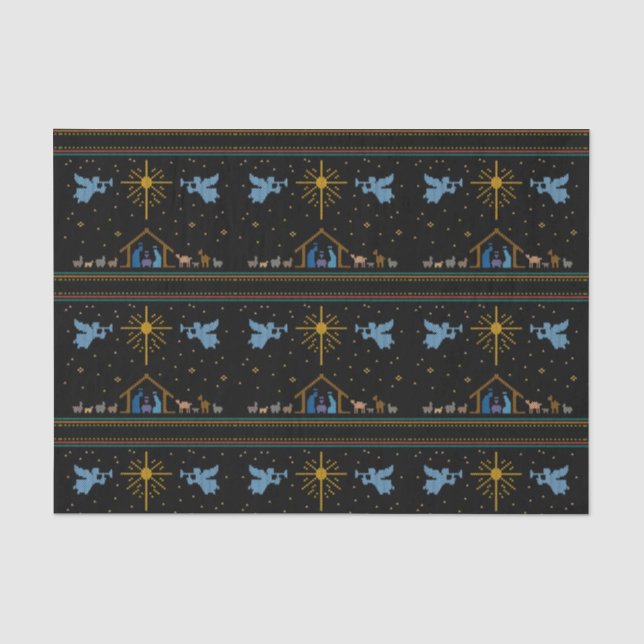 Knit Nativity Ugly Christmas Sweater Christian Tissue Paper (Front)