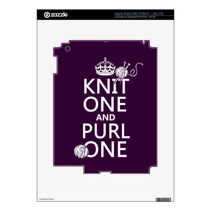 Knit One and Purl One (keep calm all colors) Decal For iPad 3