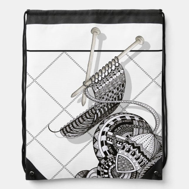 Knit One Doodle Art Drawstring Bag (Front)