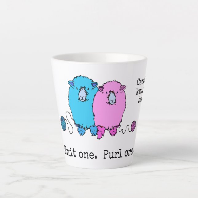 Knit one purl one cute coloured sheep personalised latte mug (Front)