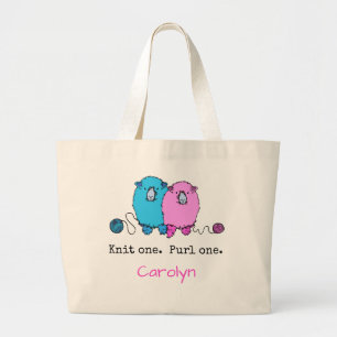 Knit one  Purl one.  Fun fluffy sheep personalized Large Tote Bag