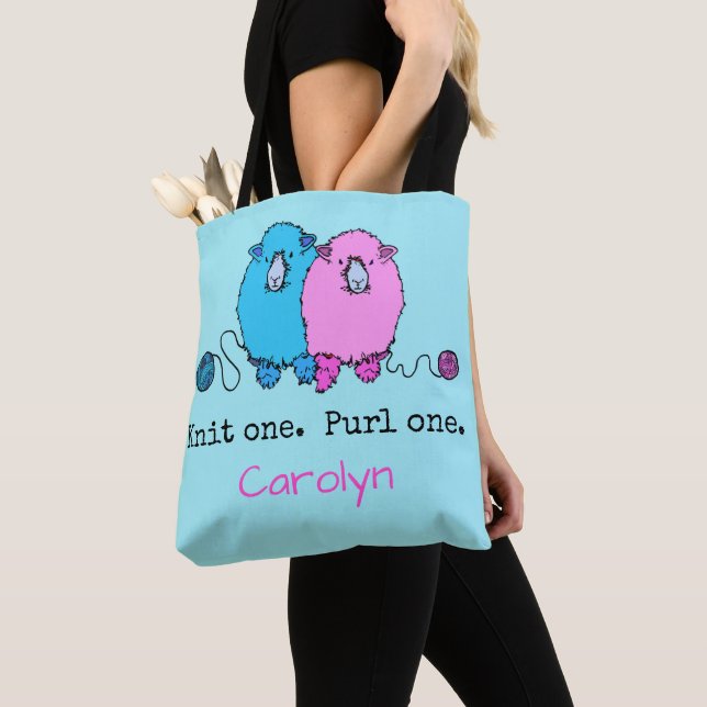Knit one  Purl one.  Fun fluffy sheep personalized Tote Bag (Close Up)
