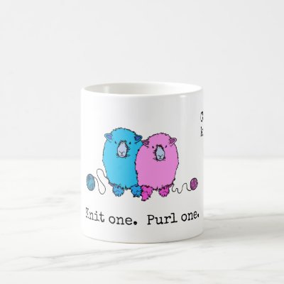Knit one.  Purl one.  With fluffy sheep Coffee Mug
