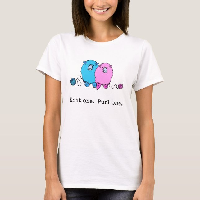 Knit one.  Purl one.  With fluffy sheep T-Shirt (Front)