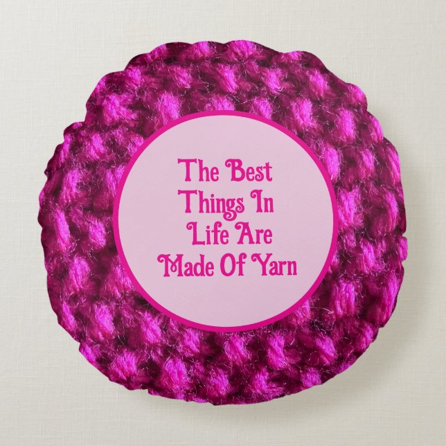 Knit Pink Crochet Pattern Crafty Love Yarn Round Pillow (Front)