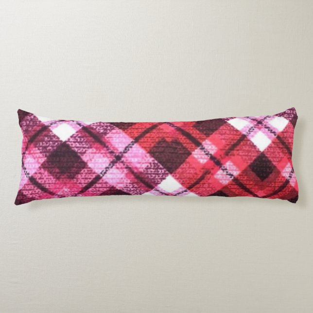 Knit Plaid Tartan Check Pink White Wine Pattern Body Pillow (Front)