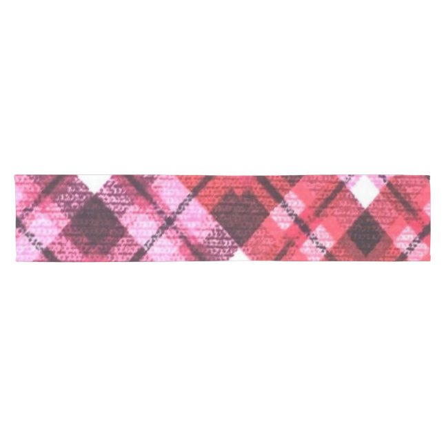 Knit Plaid Tartan Check Pink White Wine Pattern Short Table Runner (Horizontal)