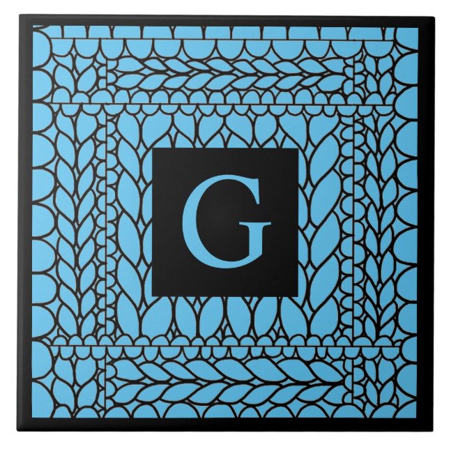 KNIT PURL BLUE Ceramic Tile + Text II  (Front)