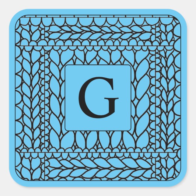 KNIT PURL BLUE Large Square Stickers + Initial (Front)
