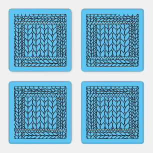 KNIT PURL BLUE Square Acrylic Coasters