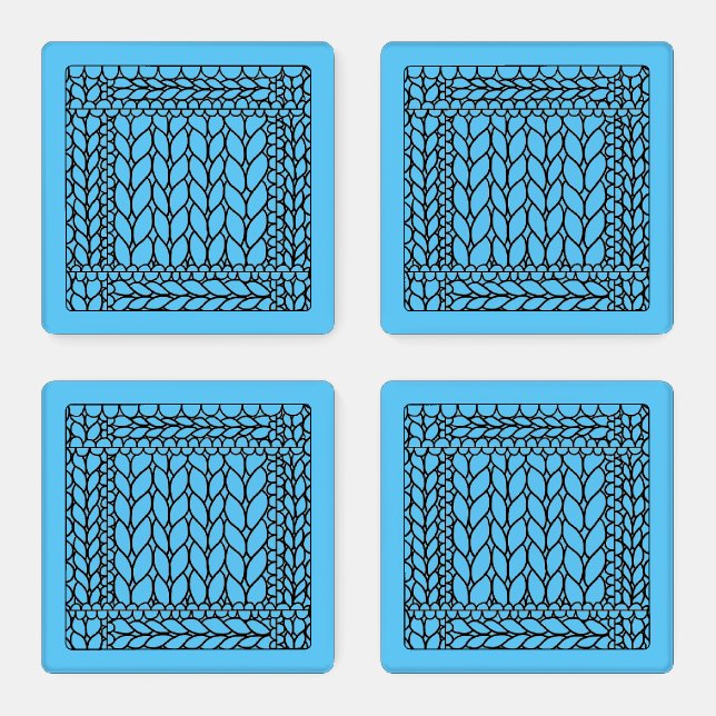 KNIT PURL BLUE Square Acrylic Coasters  (Set)