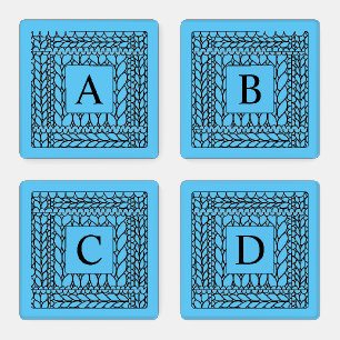 KNIT PURL BLUE Square Acrylic Coasters + Initial