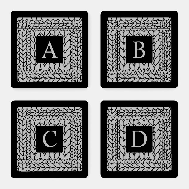 KNIT PURL GRAY Acrylic Coasters + Initial II  (Set)