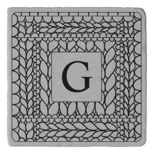 KNIT PURL GRAY Marble Stone Trivet + Initial