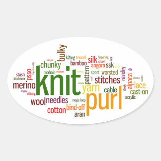 Knit Purl Knitting Lexicon for Knitters Oval Sticker