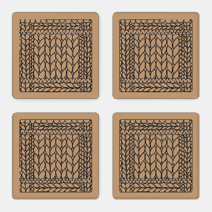 KNIT PURL TAN Square Acrylic Coasters