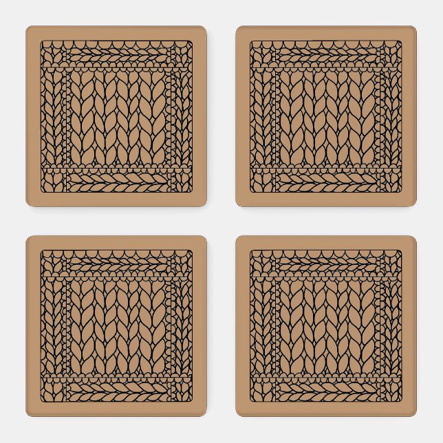 KNIT PURL TAN Square Acrylic Coasters (Set)