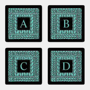 KNIT PURL TEAL Acrylic Coasters + Initial II