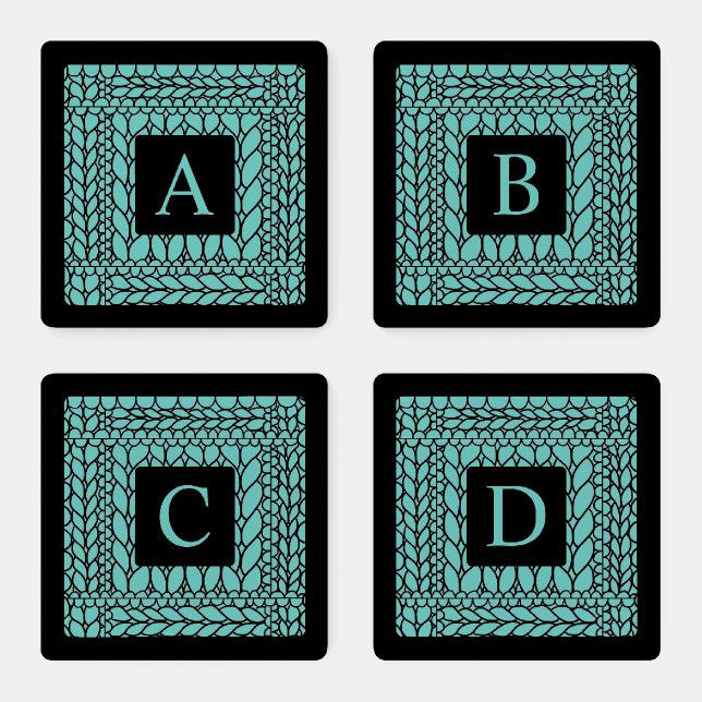 KNIT PURL TEAL Acrylic Coasters + Initial II (Set)