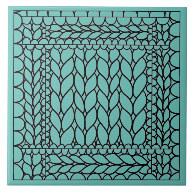 KNIT PURL TEAL Ceramic Tile (Front)