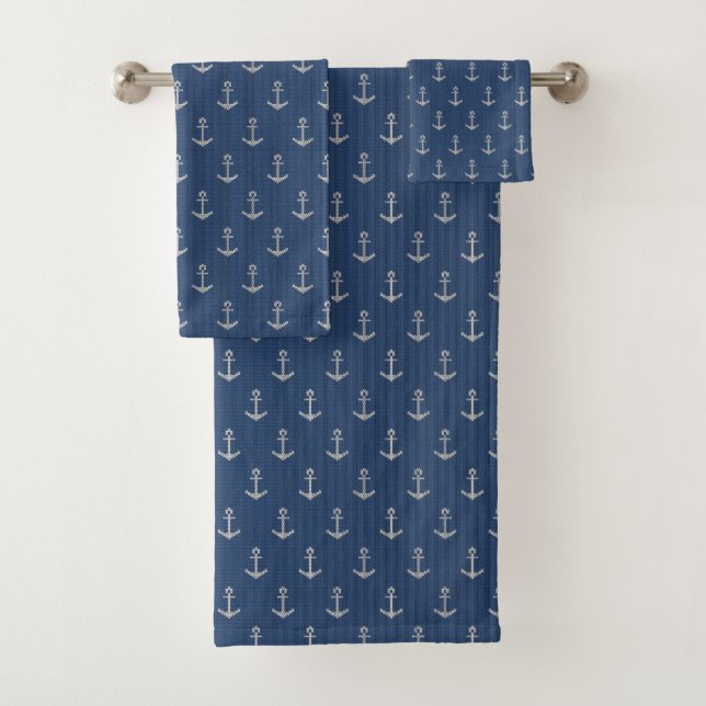 Knit Sea Anchor Bath Towel Set (Insitu)