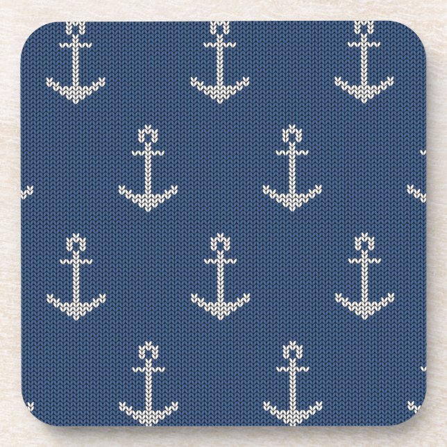 Knit Sea Anchor Beverage Coaster (Front)