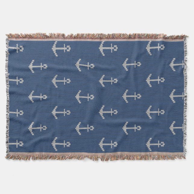Knit Sea Anchor Throw Blanket (Front)