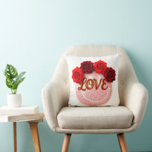 Knit Smiley Face Red Rose Love Valentine Floral T-