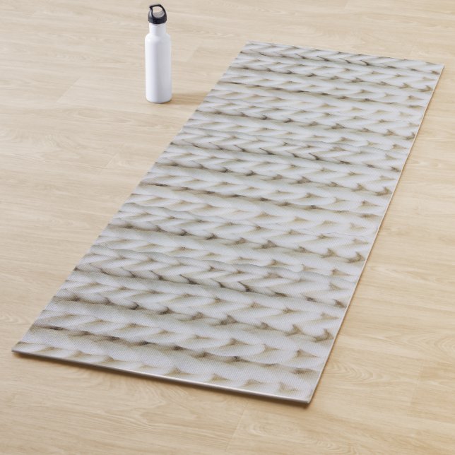Knit Stitches White Knitting Yoga Mat (In Situ)