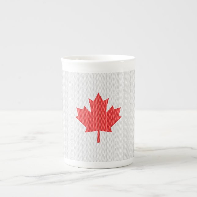 Knit Style Maple Leaf Knitting Motif Bone China Mug (Front)