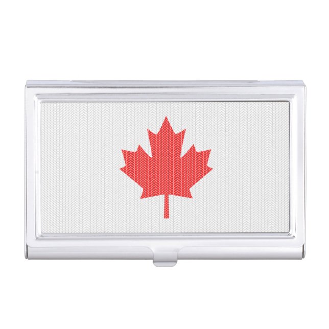 Knit Style Maple Leaf Knitting Motif Business Card Case (Front)