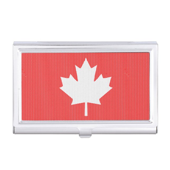 Knit Style Maple Leaf Knitting Motif Case For Business Cards (Front)