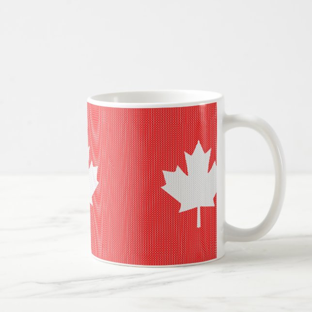 Knit Style Maple Leaf Knitting Motif Coffee Mug (Right)
