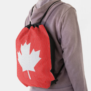 Knit Style Maple Leaf Knitting Motif Drawstring Bag