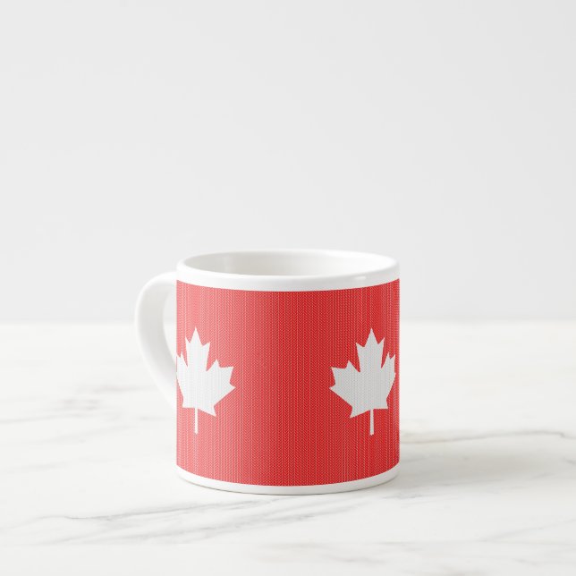 Knit Style Maple Leaf Knitting Motif Espresso Cup (Front Left)