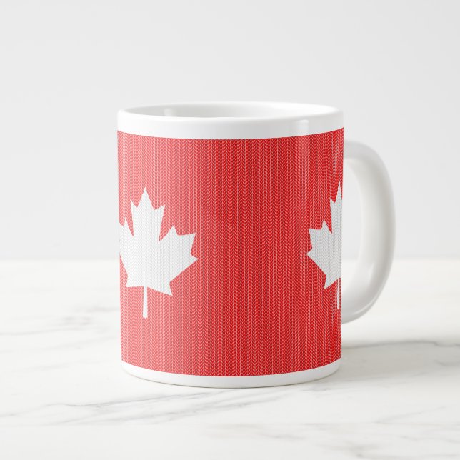 Knit Style Maple Leaf Knitting Motif Giant Coffee Mug (Front Right)