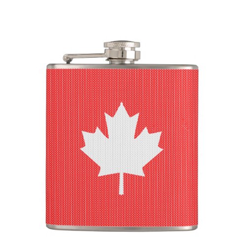 Knit Style Maple Leaf Knitting Motif Hip Flask