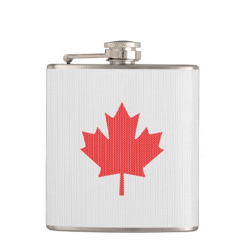 Knit Style Maple Leaf Knitting Motif Hip Flask