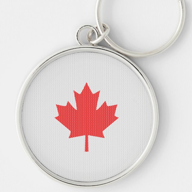 Knit Style Maple Leaf Knitting Motif Keychain (Front)