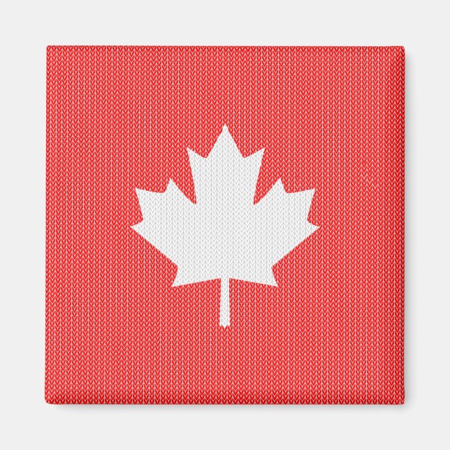 Knit Style Maple Leaf Knitting Motif Magnet (Front)