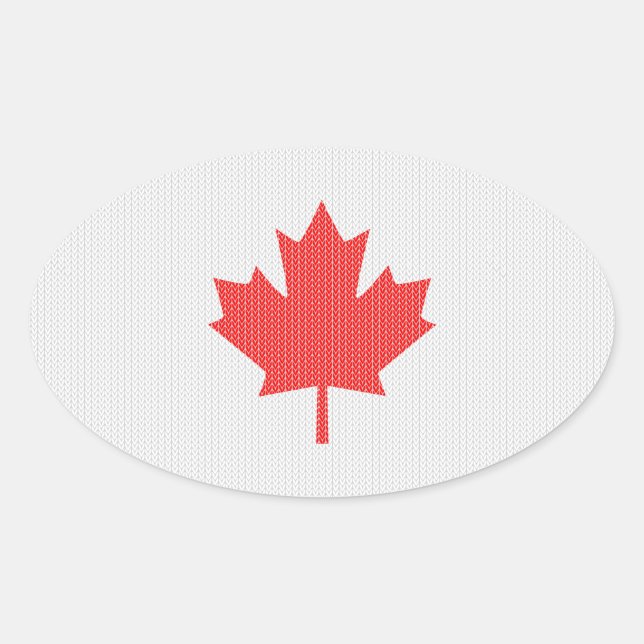 Knit Style Maple Leaf Knitting Motif Oval Sticker (Front)