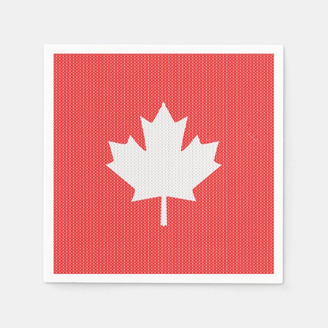Knit Style Maple Leaf Knitting Motif Paper Napkins (Front)