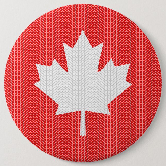 Knit Style Maple Leaf Knitting Motif Pinback Button (Front)