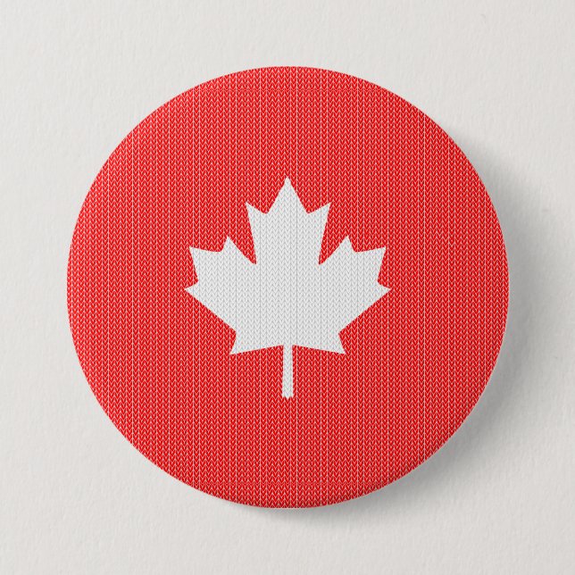 Knit Style Maple Leaf Knitting Motif Pinback Button (Front)
